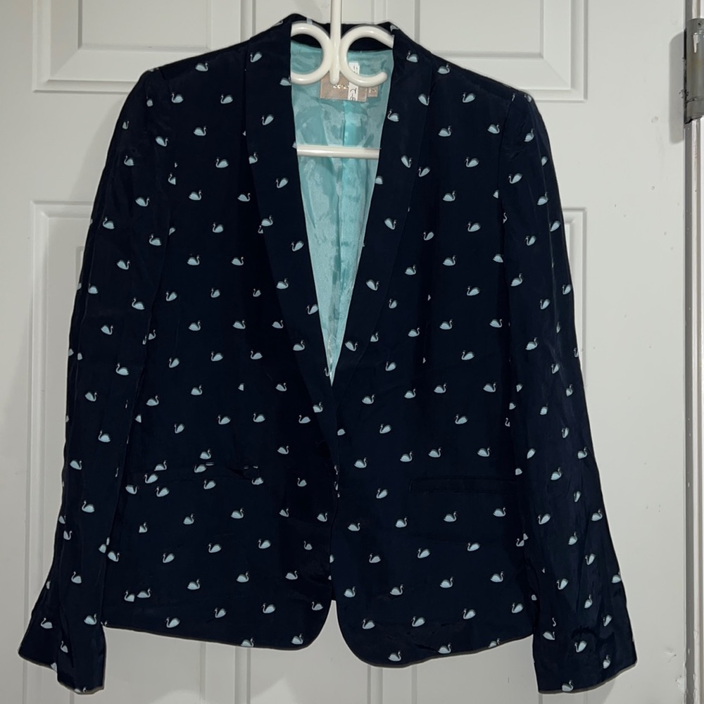 OCHIRLY Swan Navy Blazer Whimsical Barbie Kawaii Preppy Casual Coat Jacket Top M